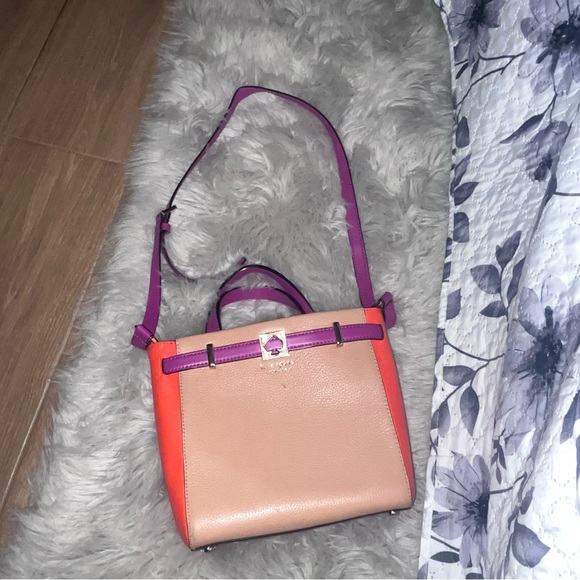 KATE SPADE LEATHER TAN/ PURPLE/ ORANGE TOTE - Picture 3 of 4